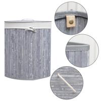Homestyle Pro ronde opvouwbare bamboe wasmand 35x50 cm grijs/wit