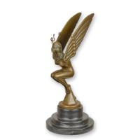 A BRONZE ART DECO WINGED WOMAN CAR MASCOT