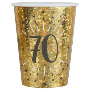Verjaardag feest bekertjes leeftijd - 10x - 70 jaar - goud - karton - 270 ml