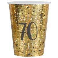 Verjaardag feest bekertjes leeftijd - 10x - 70 jaar - goud - karton - 270 ml