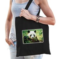 Dieren tas van katoen met pandaberen foto zwart voor volwassenen