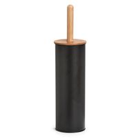 WC/Toiletborstel in houder - bamboe hout/metaal - zwart - H38 x D10 cm