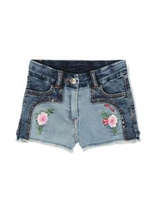 Monnalisa short en jean à fleurs brodées - Bleu