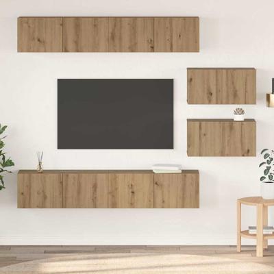 TV-kast set Wandgemonteerd 6 pcs artisanaal eikenkleurig