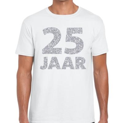 25 jaar verjaardag t-shirt - wit - voor heren - zilver glitters print - jubileum - leeftijd 25 jaar verjaardag t-shirt - wit - voor heren - zilver glitters print - jubileum - leeftijd