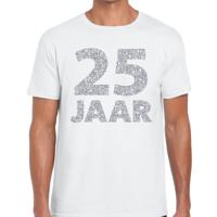 25 jaar verjaardag t-shirt - wit - voor heren - zilver glitters print - jubileum - leeftijd