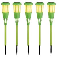 5x stuks solar tuinfakkel/tuinlamp groen op zonne-energie 61 cm