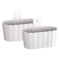 Set van 2x stuks wood-look muur plantenpot/bloempot kunststof dia 27 cm/hoogte 15 cm parel wit