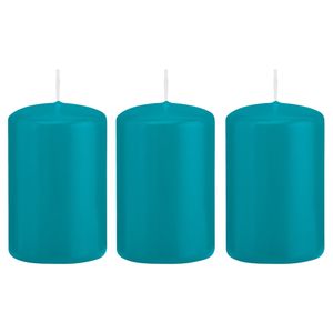 5x Turquoise blauwe cilinderkaarsen/stompkaarsen 5 x 8 cm 18 branduren