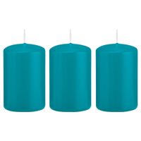 5x Turquoise blauwe cilinderkaarsen/stompkaarsen 5 x 8 cm 18 branduren