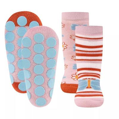 Ewers antislip sokken 2-pack Vlinders roze-23-26
