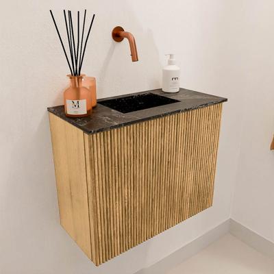 Toiletmeubel Mondiaz Joya Dlux | 50 cm | Meubelkleur Oak | Faye wastafel Lava Wasbak Midden | Zonder kraangat(en)