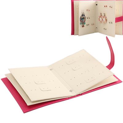 Boekvorm creatieve draagbare oor Stud Oorbellen display rack sieraden opbergdoos (Rose rood)
