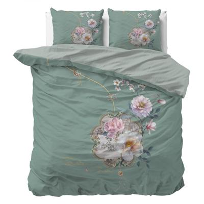 Dekbedovertrek Lyra - Eenpersoons (140x200 cm) - Groen Microvezel - Dessin: Bloemen - Sleeptime Essentials - Dekbed-Discounter.nl