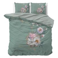 Dekbedovertrek Lyra - Eenpersoons (140x200 cm) - Groen Microvezel - Dessin: Bloemen - Sleeptime Essentials - Dekbed-Discounter.nl