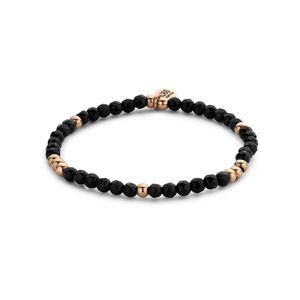 CO88 Collection Majestic 8CB 90570 Natuurstenen Armband - Agaat 4 mm - 17,8 cm - Zwart / Roségoudkleurig