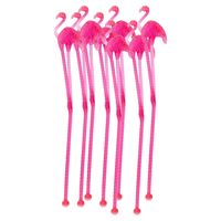 Roerstaafjes - 12x - met flamingo - 19 cm - herbruikbare cocktailroerders - thumbnail