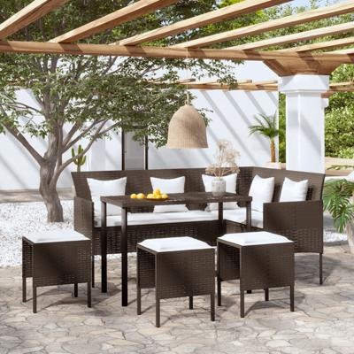 5-delige Loungeset met kussens L-vormig poly rattan bruin