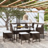 5-delige Loungeset met kussens L-vormig poly rattan bruin