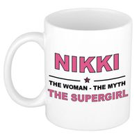 Naam cadeau mok/ beker Nikki The woman, The myth the supergirl 300 ml - Naam mokken