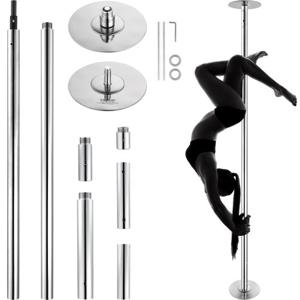 VEVOR Professionele Danspaal, Pole Dance Draagbare Danspaal Professioneel Ca. 222,6-282,4 cm In Hoogte Verstelbaar Afneembare Fitnesspaal Spinning Fitness Zilver, Danspaal Sportscholen, Clubs, Feesten