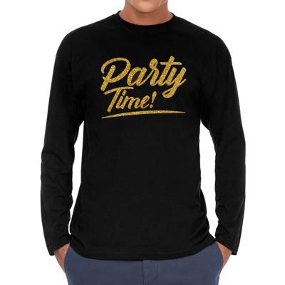 Party time tekst - gouden letters - longsleeve t-shirt - zwart - heren - Glitter en Glamour