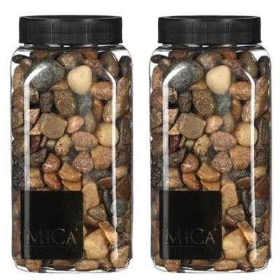 Mica Decorations decoratie stenen - 2x - 1 kilo - 650ml - donkerbruin mix - hobby steentjes