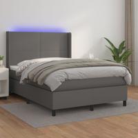 Boxspring met matras en LED kunstleer grijs 140x200 cm