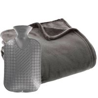 Fleece deken/plaid Titanium Grijs 130 x 180 cm en een warmwater kruik 2 liter - Plaids