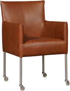 Cognac leren moderne kuipstoel Desire - poot rond rvs met wiel - Granada leer Savannah (cognac leer)