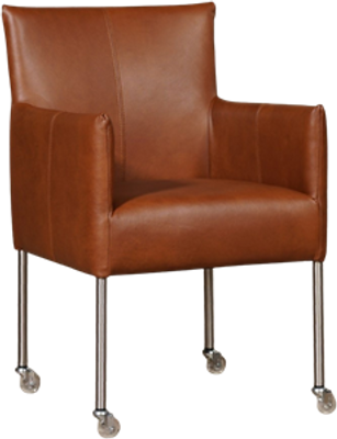 Cognac leren moderne kuipstoel Desire - poot rond rvs met wiel - Granada leer Savannah (cognac leer)