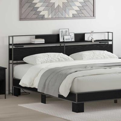 Opberghoofdbord met plank Zwart eiken 180 cm Bewerkt hout