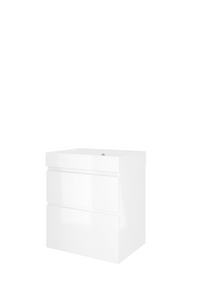 Proline polystone Loft badmeubelset met wastafelonderkast met 2 asymmetrische lades en polystone wastafel zonder kraangat 60 x 70 x 46 cm, glanzend