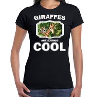 T-shirt giraffes are serious cool zwart dames - giraffen/ giraffe shirt - thumbnail