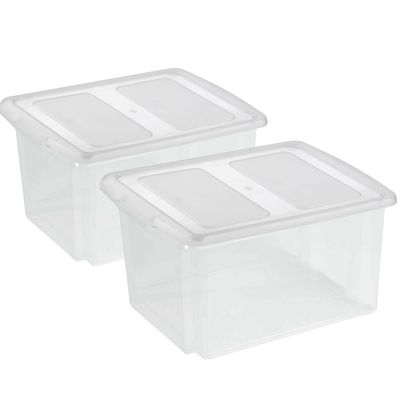 Sunware set van 2x opslagboxen kunststof 32 liter transparant 45 x 36 x 24 cm met deksel