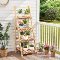 Bloemenladder Inklapbaar Ladderrek met 4 Planken Bloemenrek van Dennenhout Plantenladder Plantenrek Bloemenstandaard Naturel 52 x 38 x 109 cm