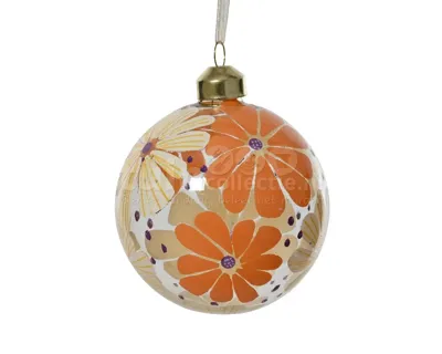Kerstbal Glas Bloemen Ø8cm 1st