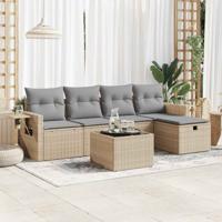 6-delige Loungeset met kussens poly rattan beige