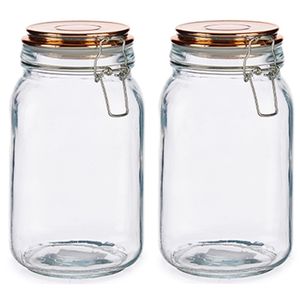 Set van 4x stuks glazen luxe keuken voorraadpotten/voorraadbussen met klepdeksel koper 1500 ml