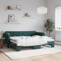 Slaapbank met onderschuifbed 90x200 cm fluweel donkergroen