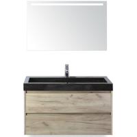 Dante Badmeubelset 100 cm - Craft Oak - Wastafel Hardsteen Wit Lucca met Sence Spiegel