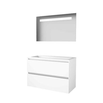 Basic-Line Economic 46 Badkamermeubelset - 100 x 46 cm - Greeploos - 2 Lades - Acryl Wastafel - 1 Kraangat - Spiegel met LED Verlichting - Ice White