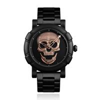 LGT JWLS Herenhorloge &apos;3D Skull Rose Goud&apos; - Zwarte Band en Behuizing