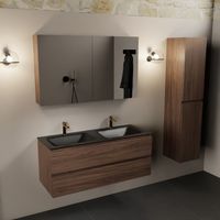 Mondiaz Aivy badmeubel 120cm mocha met wastafel solid surface urban dubbel 2 kraangaten en spiegelkast - thumbnail