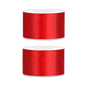 2x Hobby/decoratie rood satijnen sierlinten 3,8 cm/38 mm x 25 meter