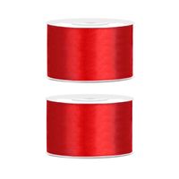 2x Hobby/decoratie rood satijnen sierlinten 3,8 cm/38 mm x 25 meter