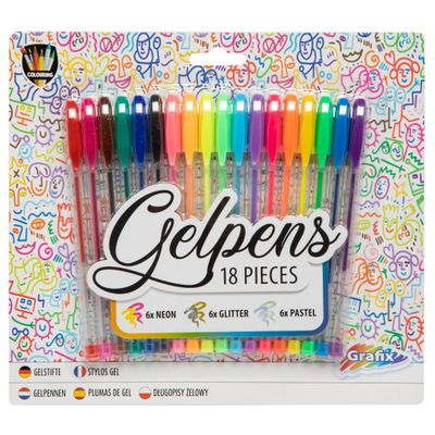 Grafix Gelpennen 18 Stuks Neon/Glitter/Pastel