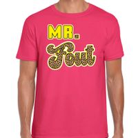 Verkleed t-shirt voor heren - Mr. Fout met giraffe print - roze/geel - carnaval