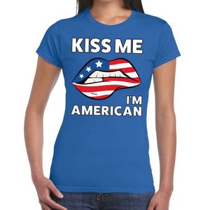 Kiss me I am American t-shirt blauw dames