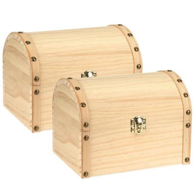 Hobby/knutsel Houten opbergkistje - 2x stuks - met ronde deksel - 20 x 15 x 15 cm